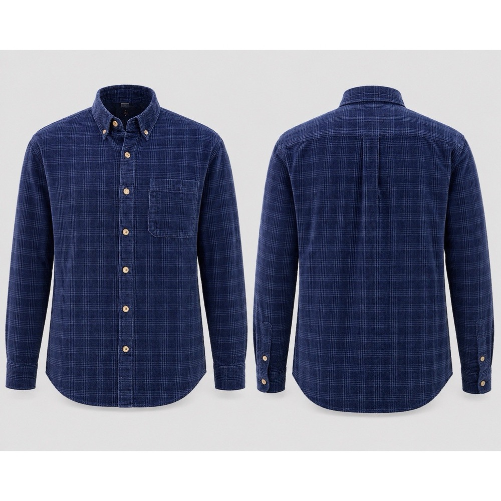 The Territory Ahead Shirt Mens large Corduroy navy textured Plaid  l/s button up